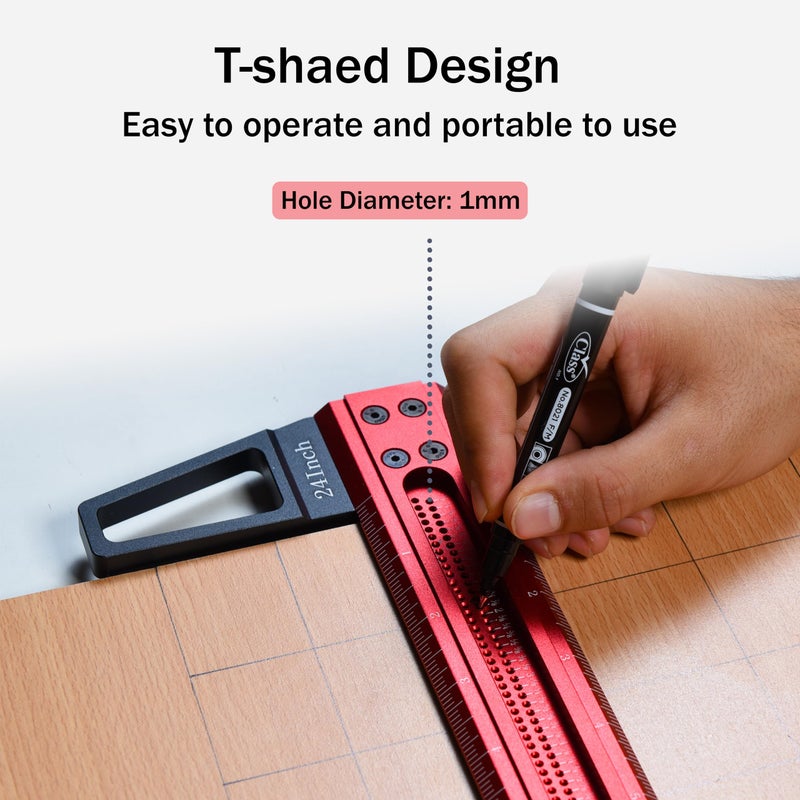 TYDEEY 12, 24, 31, 39 in Ultra-Precision Woodworking Scriber T-Square Ruler 24 in Measuring and Layout Tool, T Type Wood Aluminum Square Rulers for Architect and Carpenter Work - Image 3
