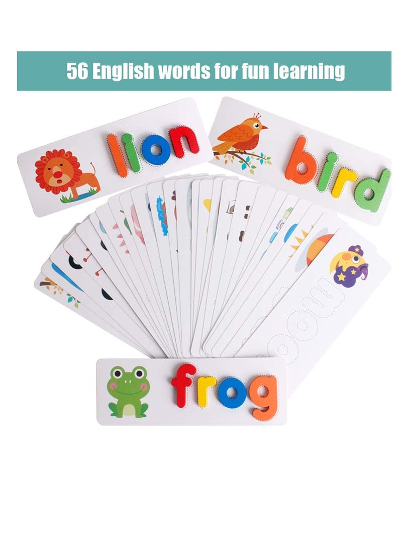 SYOSI Spelling Game Learning Toys, Wooden ABC Alphabet Flash Cards, Matching Shape Letters Word Puzzle Games, Educational Developmental Toy, Early Education Preschool Gift Toys for Kids Toddler  - Image 3