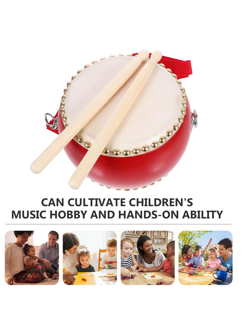 Drum Set for Kids, 15x12cm Wooden Toy Drum with Sticks and Straps, Musical Instrument for Toddlers and Babies, Hand Drum Educational Toy - Image 2