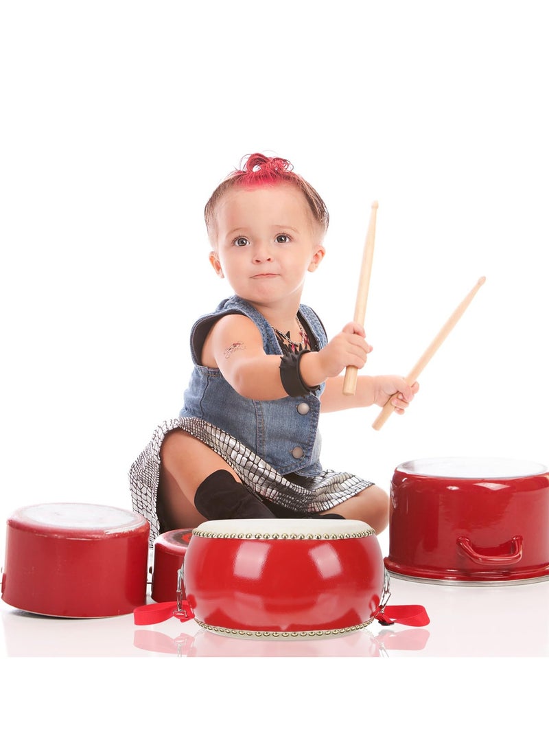 Drum Set for Kids, 15x12cm Wooden Toy Drum with Sticks and Straps, Musical Instrument for Toddlers and Babies, Hand Drum Educational Toy - Image 4