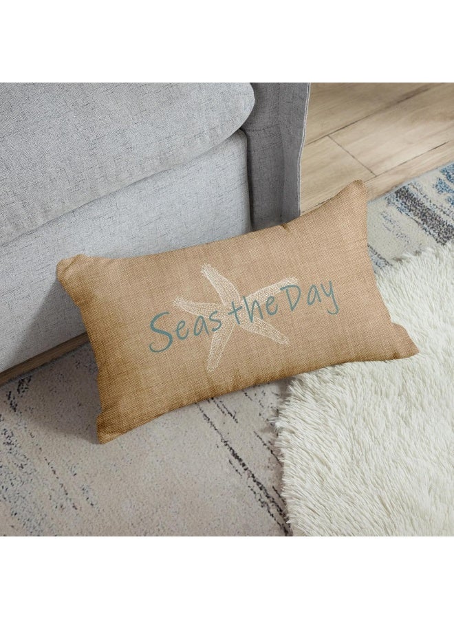 Emvency Emvency Linen Throw Pillow Cover Seas Day Vintage Beach Starfish Canvas Look Coastal Decorative Pillow Case Whimsical Home Decor Rectangle Queen Size 20x26 Inch Cushion Pillowcase  - Image 3