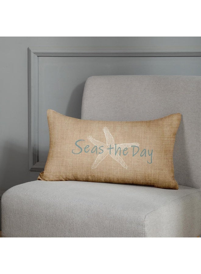 Emvency Emvency Linen Throw Pillow Cover Seas Day Vintage Beach Starfish Canvas Look Coastal Decorative Pillow Case Whimsical Home Decor Rectangle Queen Size 20x26 Inch Cushion Pillowcase  - Image 4
