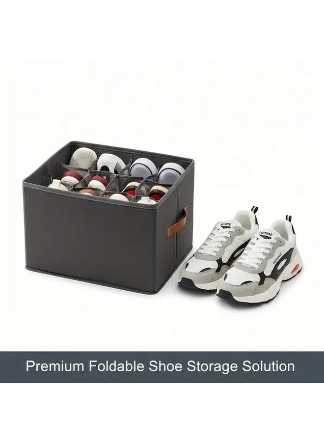 1pc Grey Foldable Shoe Box With Lid Transparent Front Dustproof Stackable Storage Organizer - Image 1