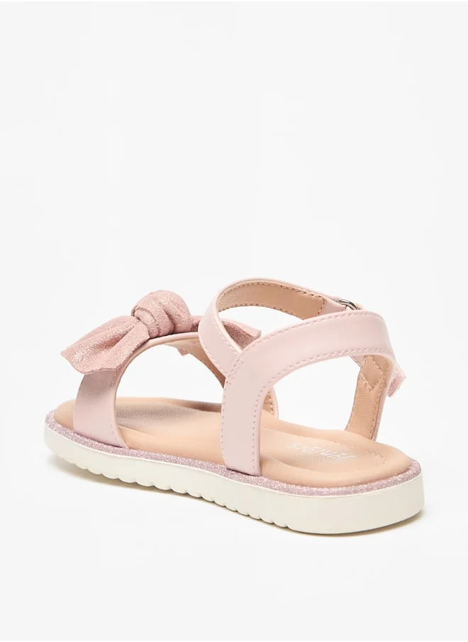 جونيورز Girls Bow Detail Sandals With Hook And Loop Closure