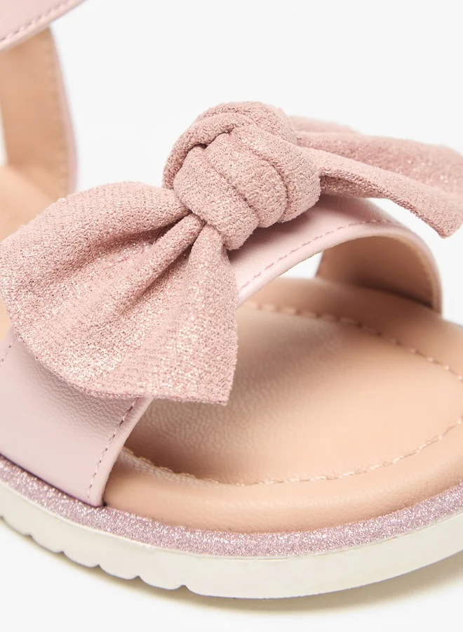 جونيورز Girls Bow Detail Sandals With Hook And Loop Closure