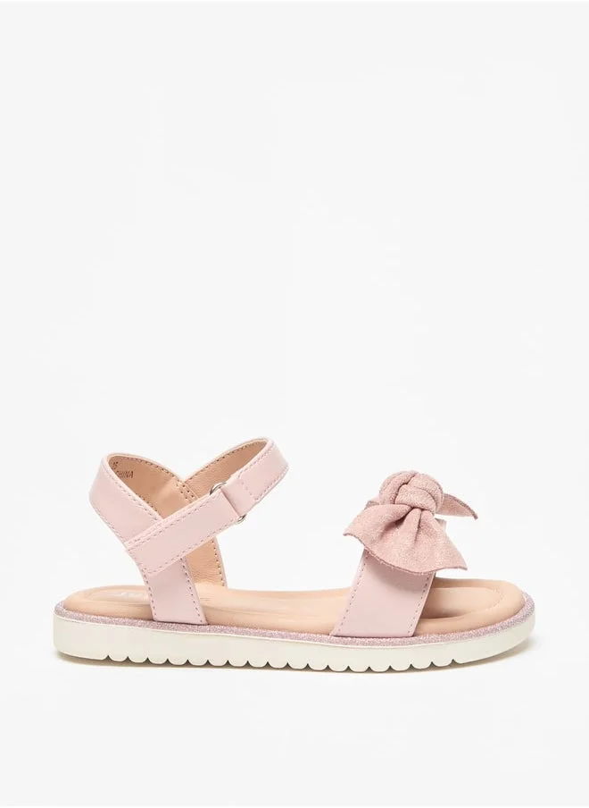 جونيورز Girls Bow Detail Sandals With Hook And Loop Closure