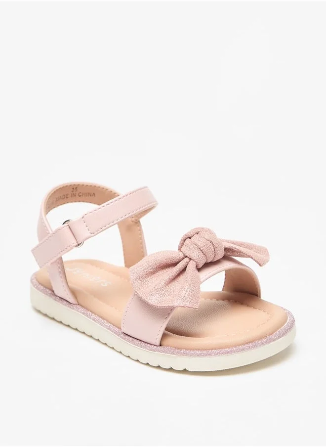 جونيورز Girls Bow Detail Sandals With Hook And Loop Closure