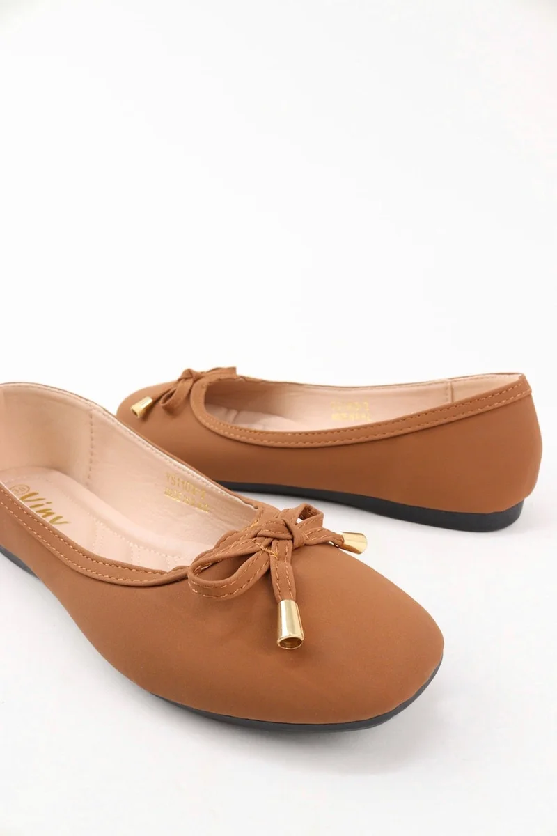 Viny TAN VINY Women's Cushioned Ballet Flats – Comfortable Slip-On Ballerina Shoes, Lightweight Casual Flat Shoes, Soft Walking & Office Footwear for Everyday Wear for Women | Best Price UAE