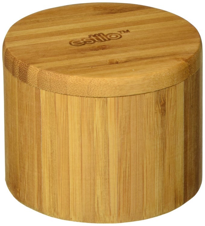 PREMIUM BAMBOO SALT AND PEPPER BOWLS WOODEN SPICE CONTAINERS WITH MAGNETIC SWIVEL LIDS PERFECT FOR SALT SPICE SUGAR PEPPER BROWN