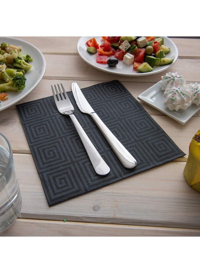 Restaurantware Luxenap 15.75 Inch Disposable Napkins, 600 Soft Linen Like Napkins - Absorbent, Air Laid, Black With Greco Pattern Paper Cloth Like Napkins, Pre-folded, For Dinner Party Guests  - Image 3