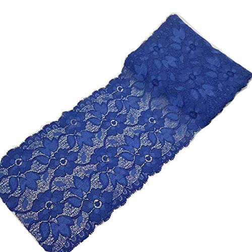 Zthread 6.2 Inch Stretch Lace Trims Floral Embroidered Elastic Fabric for Garment and DIY Craft Supply by 5 Yards (Navy Blue) - Image 2