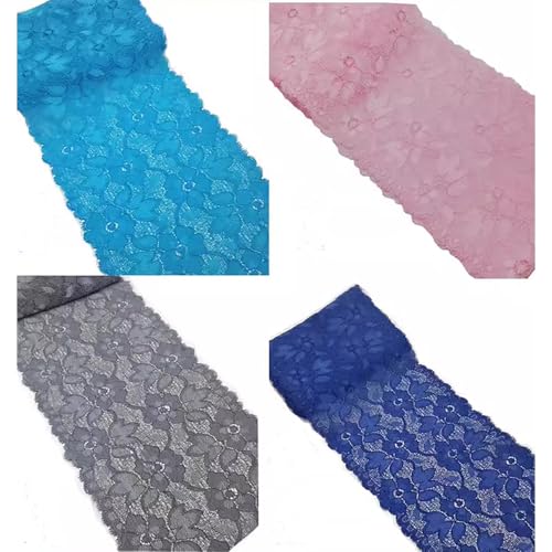 Zthread 6.2 Inch Stretch Lace Trims Floral Embroidered Elastic Fabric for Garment and DIY Craft Supply by 5 Yards (Navy Blue) - Image 3
