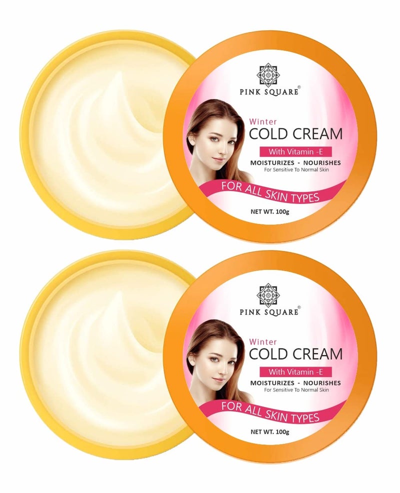 Pink Square Light Moisturizing Cold Cream NonSticky Nourishing Cold Cream with Olive Oil Vitamin E for winter 24Hr Moisture Lock for Dry Skin Pack of 2 of 100 Grams 200 Grams - Image 1