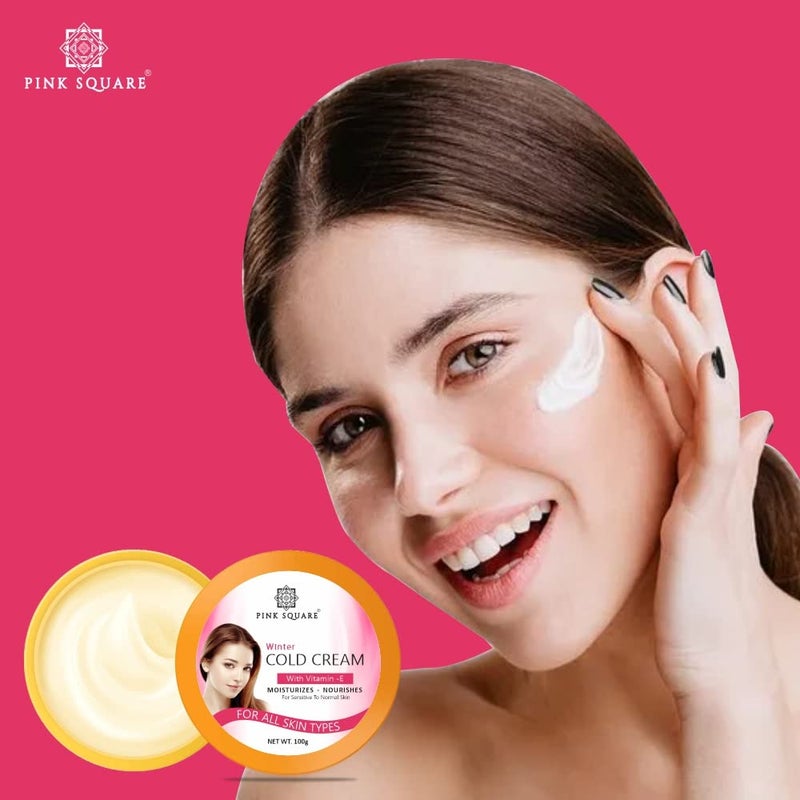 Pink Square Light Moisturizing Cold Cream NonSticky Nourishing Cold Cream with Olive Oil Vitamin E for winter 24Hr Moisture Lock for Dry Skin Pack of 2 of 100 Grams 200 Grams - Image 2