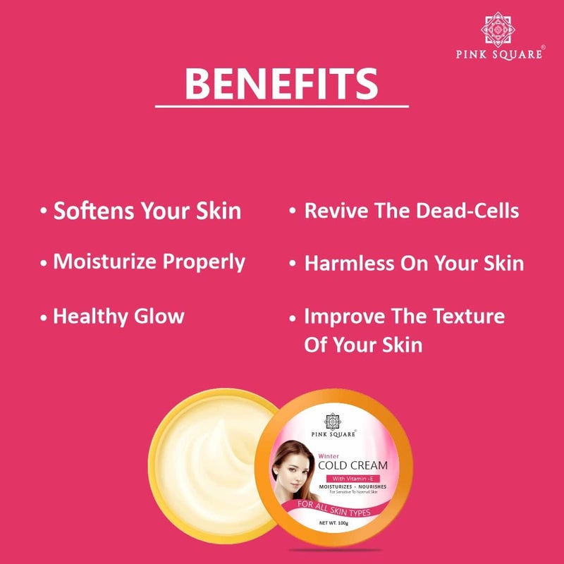 Pink Square Light Moisturizing Cold Cream NonSticky Nourishing Cold Cream with Olive Oil Vitamin E for winter 24Hr Moisture Lock for Dry Skin Pack of 2 of 100 Grams 200 Grams - Image 4