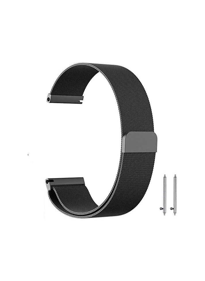 Generic - 20mm Milanese Loop Watch Band Magnetic Closure Mesh Stainless Steel Replacement Strap for Samsung Gear S2 Classic / Galaxy Watch 42mm / Amazfit bip - Black - Image 1