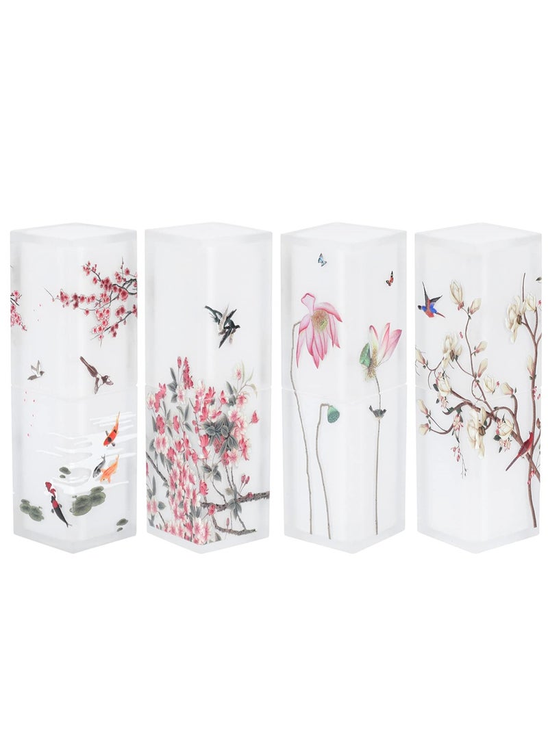 SYOSI Empty Matte Lipstick Tubes, Square Lip Balm Containers with Chinese Style Lip Gloss Tube Holder, DIY Lipstick and Lip Balm Cosmetic Packaging, 4PCS  - Image 1