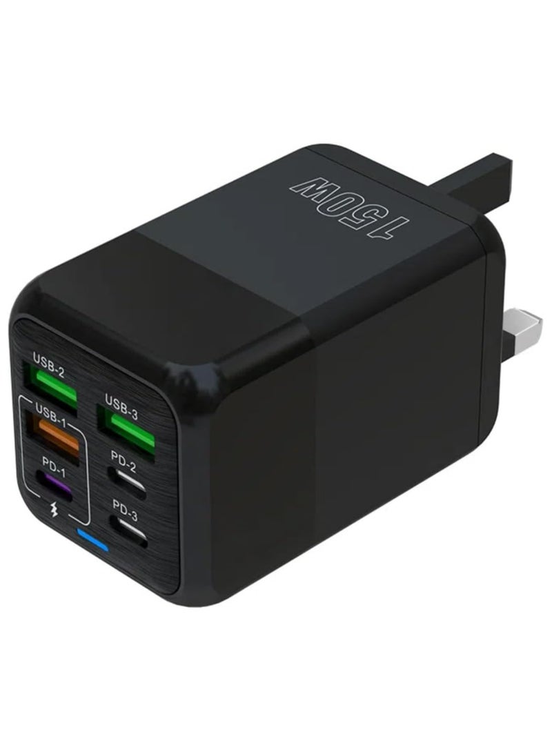USB C Plug Fast Charging, 150W Fast Charger Plug, 6-Port Charger (3PD Type C port+3QC USB A port), UK wall charger charging plug, compatible with iPhone 11/12/13/14/15 series/XS/XR/SE/8/iPad - Image 1