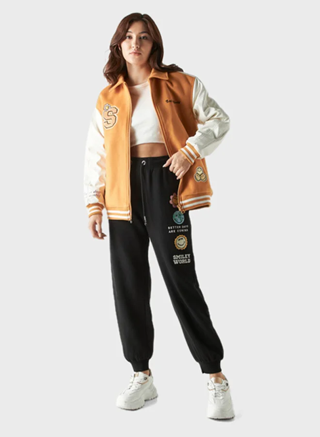 SP Characters Smiley Embroidered Joggers with Drawstring Closure