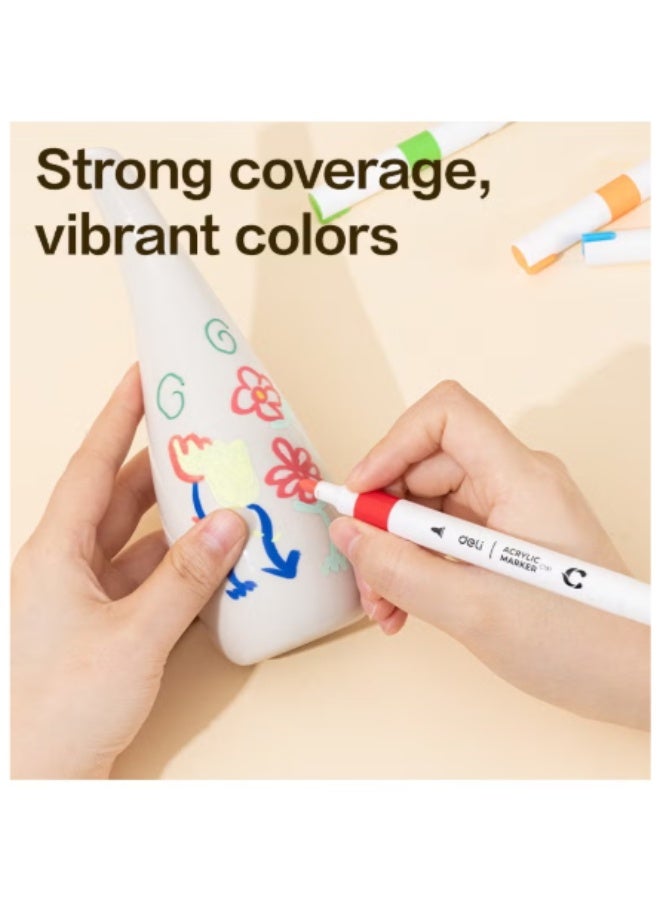 ديلي مجموعة أقلام تلوين أكريليك Deli C191-12 – 12 لونًا زاهيًا، رأس واحد، مقاومة للماء وسريعة الجفاف - Image 3