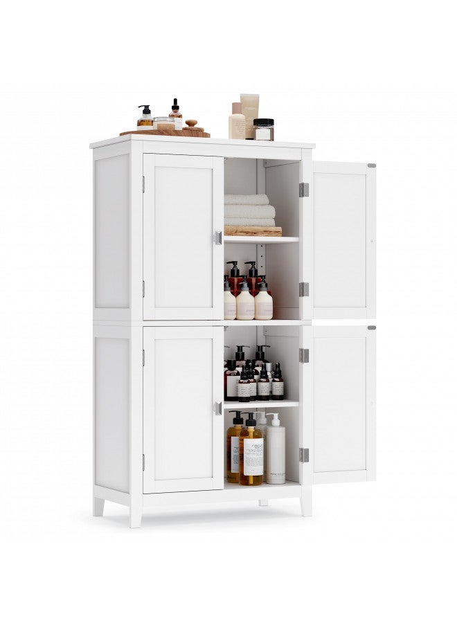 VASAGLE Bathroom Floor Storage Cabinet, Bathroom Storage Unit, Freestanding Cabinet with 4 Doors, Adjustable Shelves, 11.8 x 23.6 x 43.3 Inches, White UBBC552P31 - Image 1