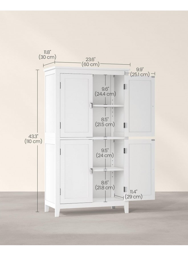 VASAGLE Bathroom Floor Storage Cabinet, Bathroom Storage Unit, Freestanding Cabinet with 4 Doors, Adjustable Shelves, 11.8 x 23.6 x 43.3 Inches, White UBBC552P31 - Image 5