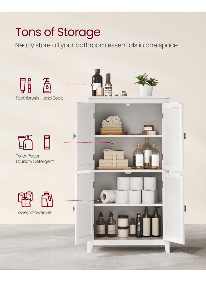 VASAGLE Bathroom Floor Storage Cabinet, Bathroom Storage Unit, Freestanding Cabinet with 4 Doors, Adjustable Shelves, 11.8 x 23.6 x 43.3 Inches, White UBBC552P31 - Image 3