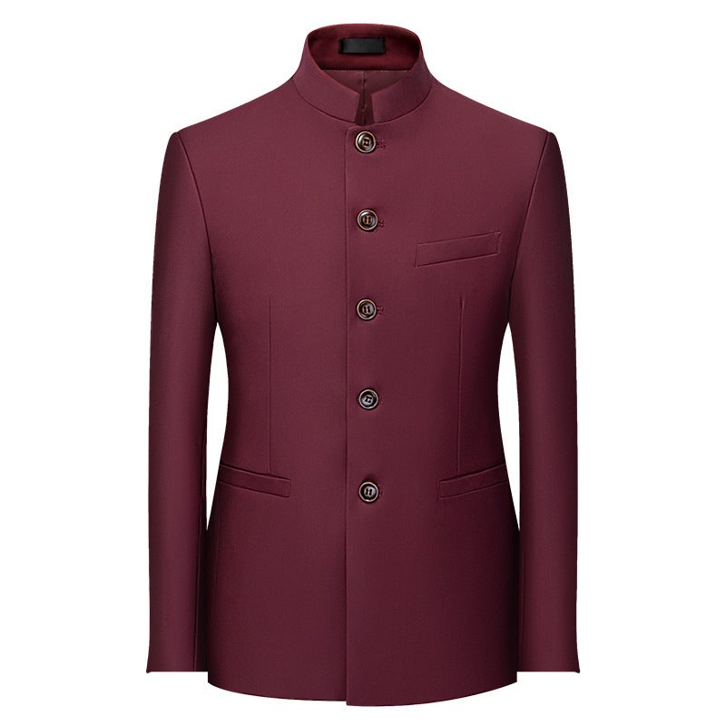 Men'S Business Casual Suit Fashion Trendy Solid Color Office Party Stand Collar Blazer Men'S Trendy - Image 1