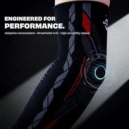 Nivia Knitted Elbow Support For Men & Women, Compression Elbow Sleeve, Elbow Brace for men, Ideal For Gym, Weightlifting, Fitness, Training & Injury Prevention (Pair) (Red/Black, S) - Image 2