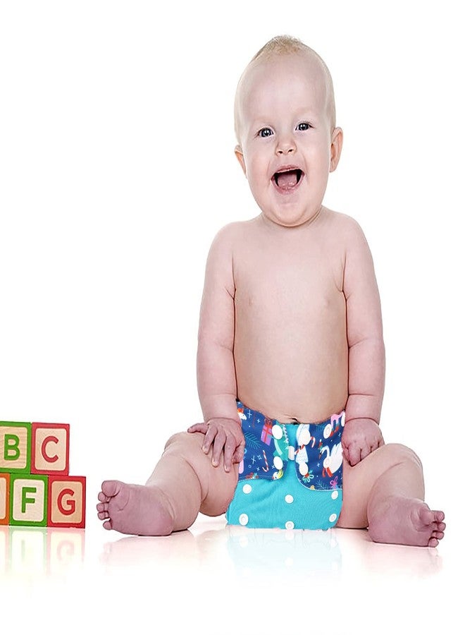 GUCHIGU Soft Fleece Lined Baby Pocket Cloth Reusable Washable Diapers All-in-One Nappy for Babies Toddlers with 1 Wet-Free Insert Z-B (One Size Adjustable Diaper, 4 Sizes in 1, 5-17 kg, Blue-Multi) - Image 2