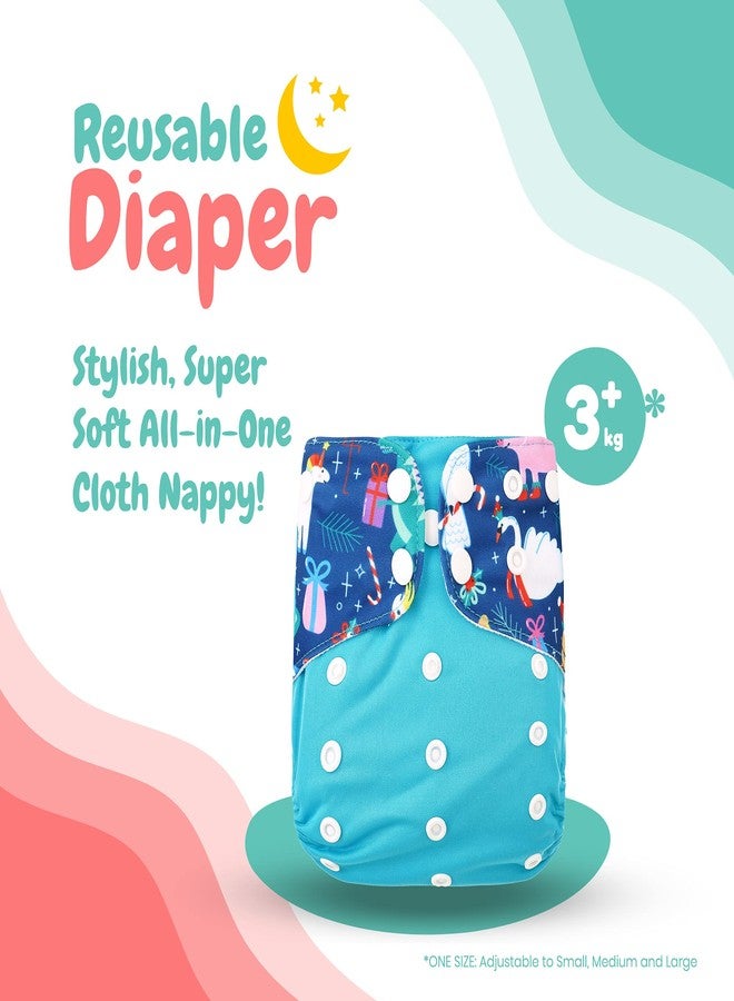 GUCHIGU Soft Fleece Lined Baby Pocket Cloth Reusable Washable Diapers All-in-One Nappy for Babies Toddlers with 1 Wet-Free Insert Z-B (One Size Adjustable Diaper, 4 Sizes in 1, 5-17 kg, Blue-Multi) - Image 4