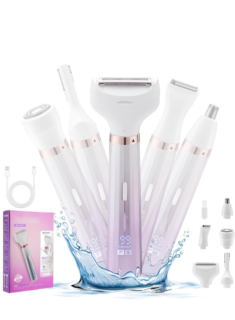Barakah Electric Razors for Women, BestMal Bikini Trimmer 5 in 1 Electric Shaver Razor for Women Wet/Dry Face Razors for Face Nose Eyebrow Arms Armpit Legs Pubic Area Painless Facial Hair Removal for Women - Image 1