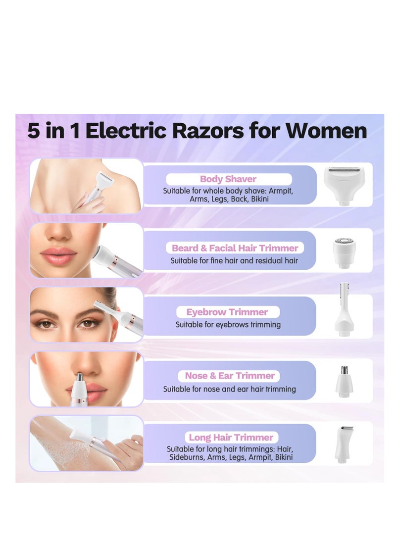 Barakah Electric Razors for Women, BestMal Bikini Trimmer 5 in 1 Electric Shaver Razor for Women Wet/Dry Face Razors for Face Nose Eyebrow Arms Armpit Legs Pubic Area Painless Facial Hair Removal for Women - Image 3