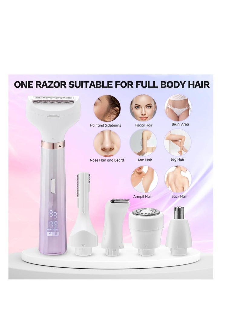 Barakah Electric Razors for Women, BestMal Bikini Trimmer 5 in 1 Electric Shaver Razor for Women Wet/Dry Face Razors for Face Nose Eyebrow Arms Armpit Legs Pubic Area Painless Facial Hair Removal for Women - Image 4
