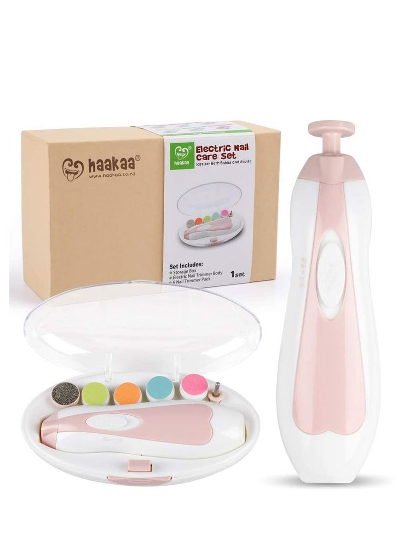 haakaa Haakaa Baby Nail Trimmer Electric Safe Baby Nail Clippers Baby Nail File Kit Manicure Set, Trim Polish Grooming Kit For Newborn Toddler Or Adults Toes Fingernails, 6 Grinding Heads And Led Light, Pink  - Image 1