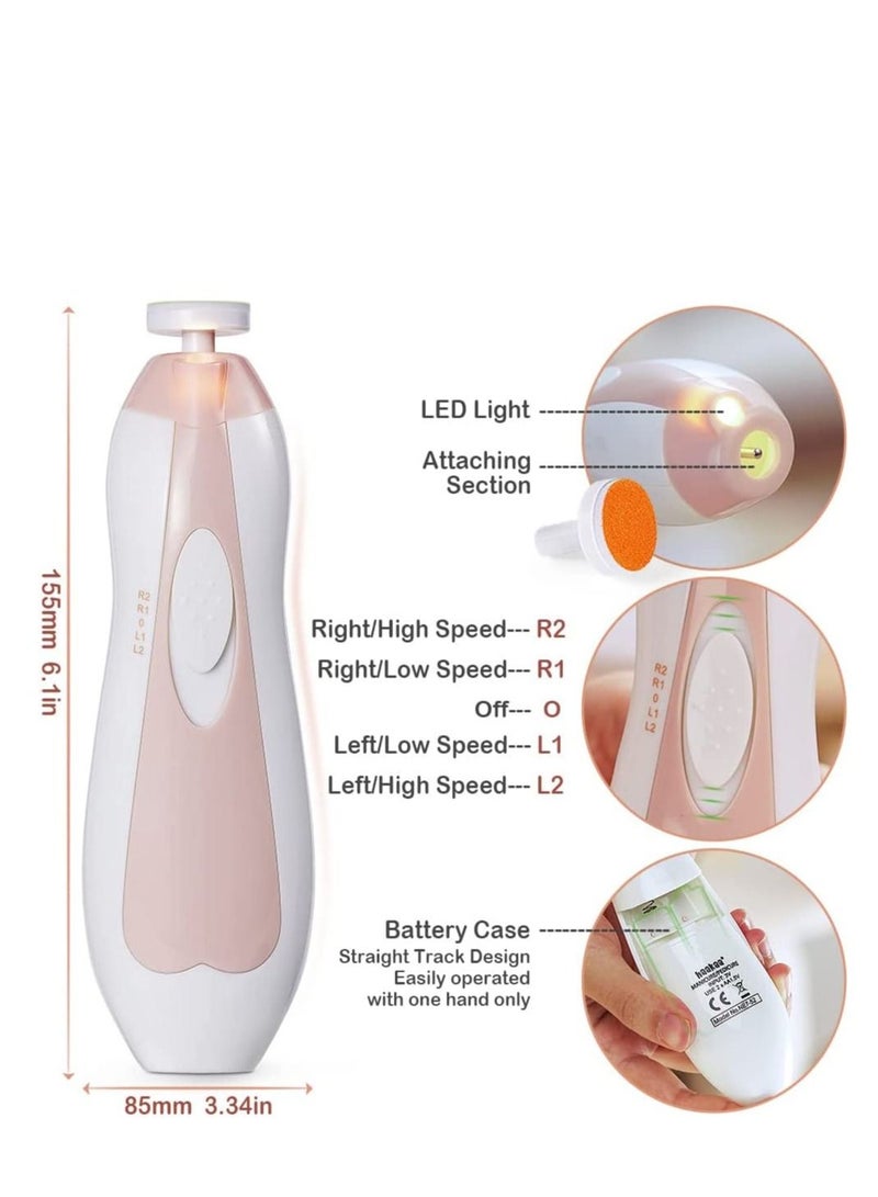 Haakaa Baby Nail Trimmer Electric Safe Baby Nail Clippers Baby Nail File Kit Manicure Set, Trim Polish Grooming Kit For Newborn Toddler Or Adults Toes Fingernails, 6 Grinding Heads And Led Light, Pink