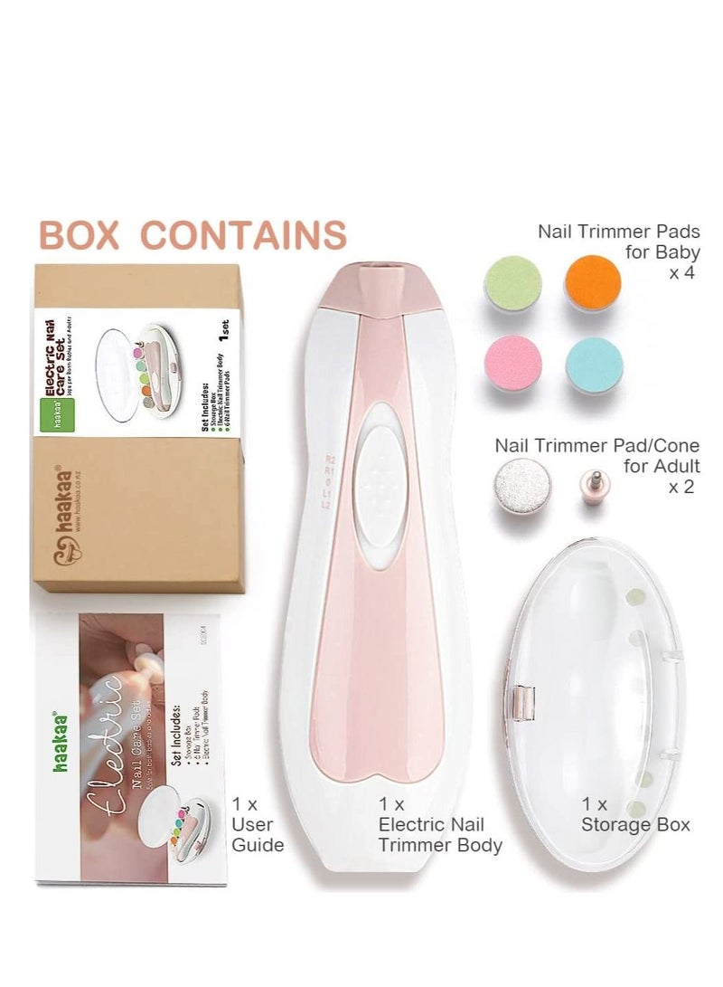 Haakaa Baby Nail Trimmer Electric Safe Baby Nail Clippers Baby Nail File Kit Manicure Set, Trim Polish Grooming Kit For Newborn Toddler Or Adults Toes Fingernails, 6 Grinding Heads And Led Light, Pink