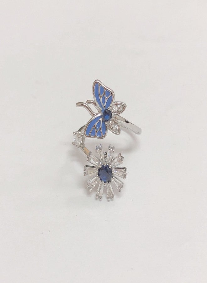 OIDIMS Butterfly Sunflower Fidget Anxiety Rings Adjustable Open Spinner Ring for Women Blue Cubic Zirconia Always in My Heart Stress Relieving Wrap Band Engraved Cute Animal Jewelry Gift Girlfriend Christmas - Image 4