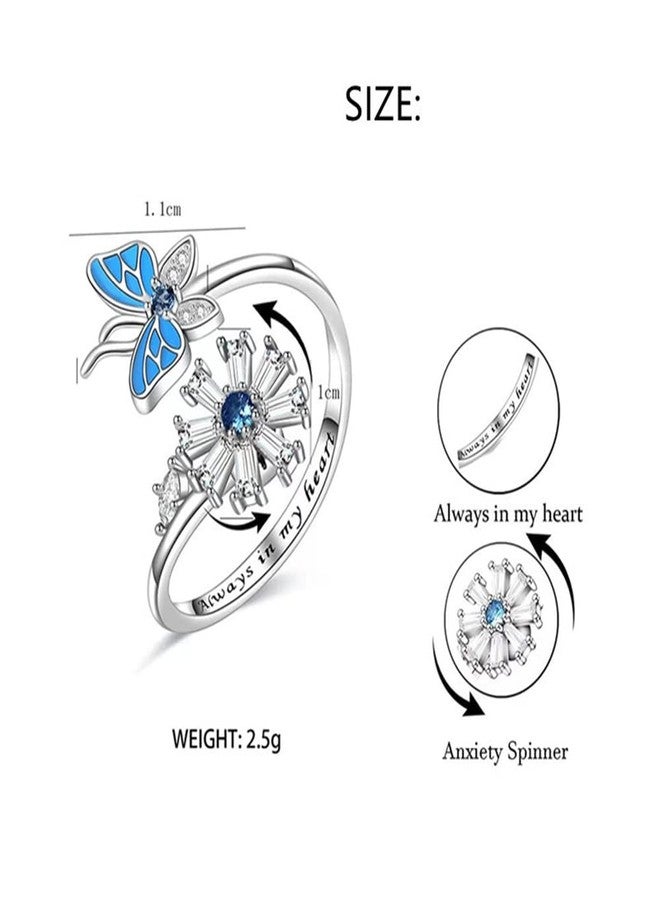 OIDIMS Butterfly Sunflower Fidget Anxiety Rings Adjustable Open Spinner Ring for Women Blue Cubic Zirconia Always in My Heart Stress Relieving Wrap Band Engraved Cute Animal Jewelry Gift Girlfriend Christmas - Image 3