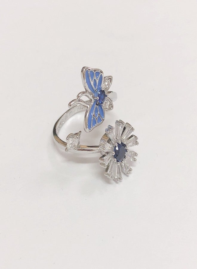 OIDIMS Butterfly Sunflower Fidget Anxiety Rings Adjustable Open Spinner Ring for Women Blue Cubic Zirconia Always in My Heart Stress Relieving Wrap Band Engraved Cute Animal Jewelry Gift Girlfriend Christmas - Image 5