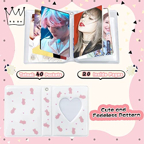 KeCool Photocard Binder 3 Inch Kpop Photocard Holder Book, Cute Mini Photo Album Portable Kpop Binder Photo Card Album with Lovely Pendant for Photo Card Collection, 40 Pockets (White) - Image 2