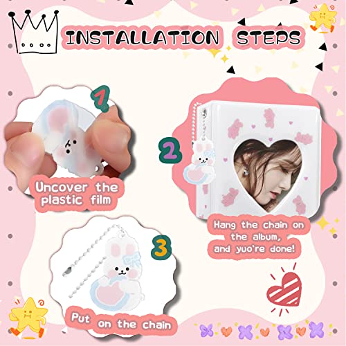 KeCool Photocard Binder 3 Inch Kpop Photocard Holder Book, Cute Mini Photo Album Portable Kpop Binder Photo Card Album with Lovely Pendant for Photo Card Collection, 40 Pockets (White) - Image 3