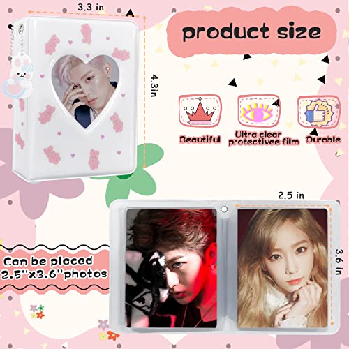 KeCool Photocard Binder 3 Inch Kpop Photocard Holder Book, Cute Mini Photo Album Portable Kpop Binder Photo Card Album with Lovely Pendant for Photo Card Collection, 40 Pockets (White) - Image 5