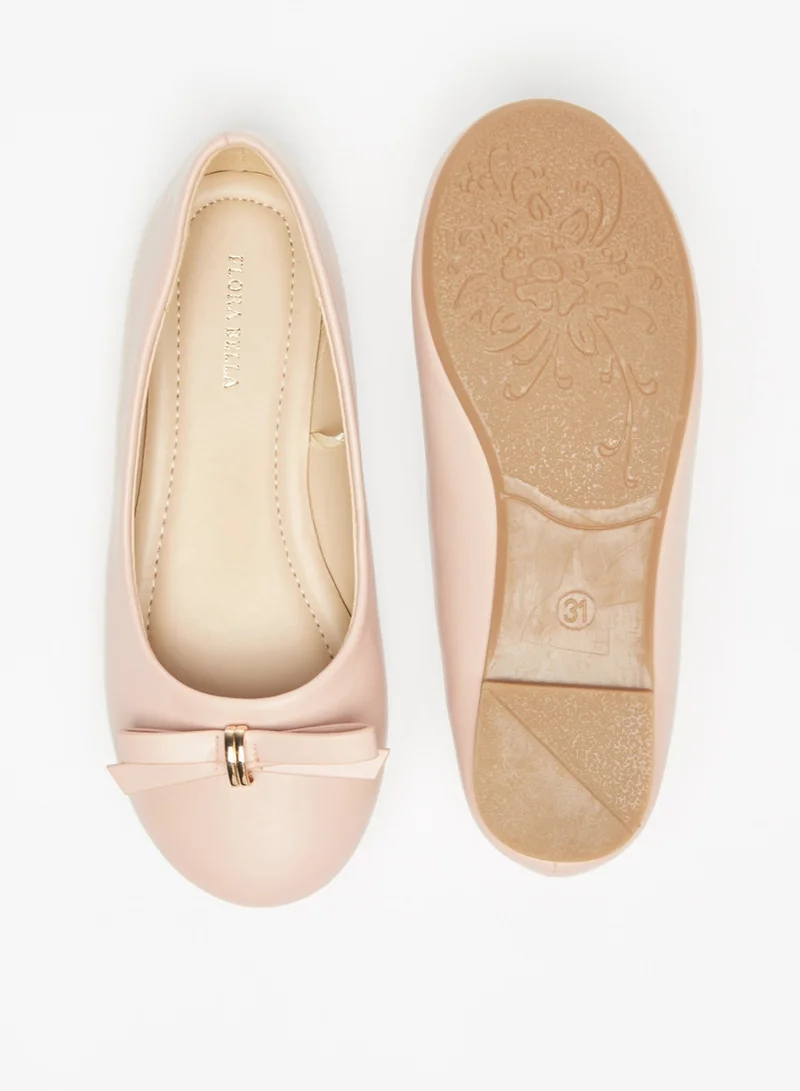 Flora Bella By Shoexpress Girls Slip On Round Toe Ballerina Shoes With Bow Accent By Shoexpress