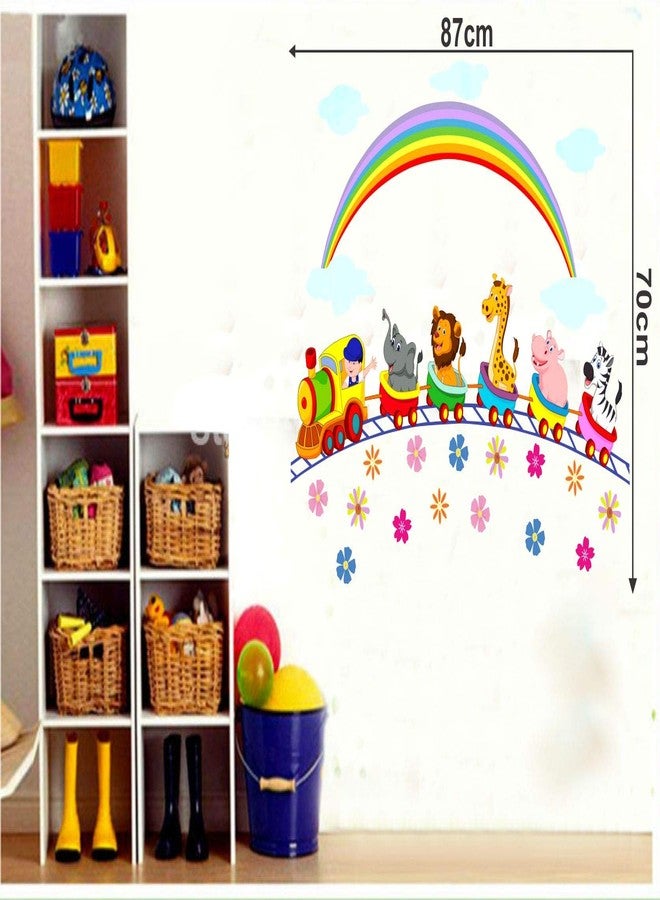 VCREATE DECOR ملصق حائط وشعار VCREATE DECOR على شكل حيوانات مع قطار (فينيل PVC، الحجم - 58 سم × 56 سم) - Image 3