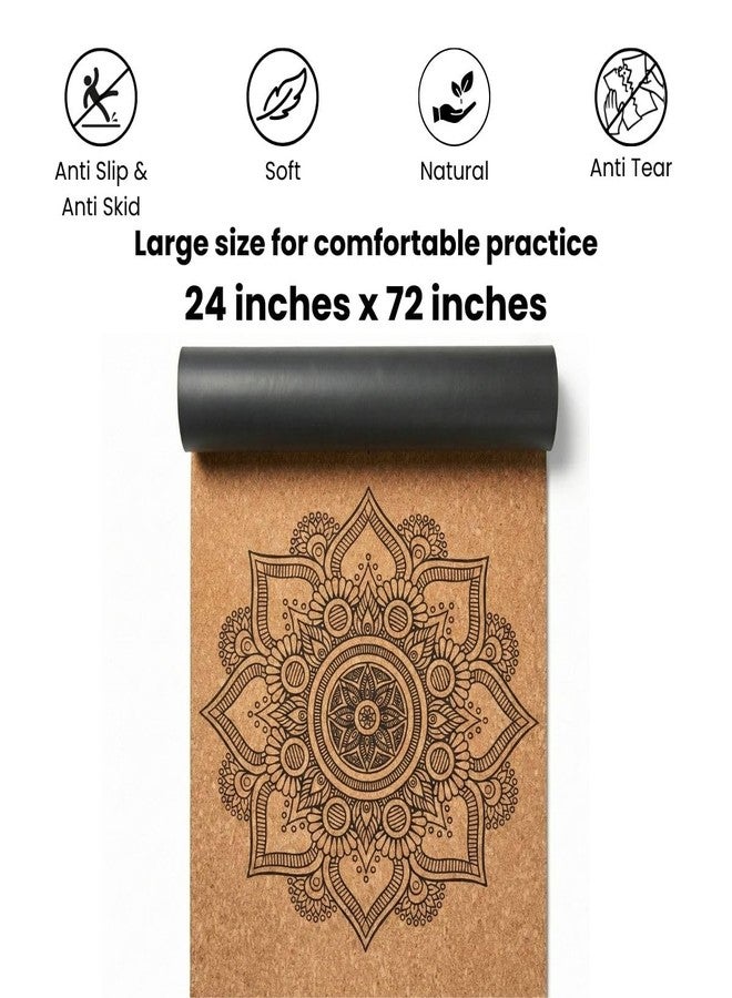 Bamboostan Cork Yoga Alignment Mat with Mandala Design | Non-Slip & Anti-Skid Grip | Alignment Lines for Perfect Poses | Soft, Natural & Anti-Tear | 24 x 72 Inch (6ft) - Image 2