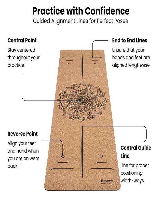 Bamboostan Cork Yoga Alignment Mat with Mandala Design | Non-Slip & Anti-Skid Grip | Alignment Lines for Perfect Poses | Soft, Natural & Anti-Tear | 24 x 72 Inch (6ft) - Image 3