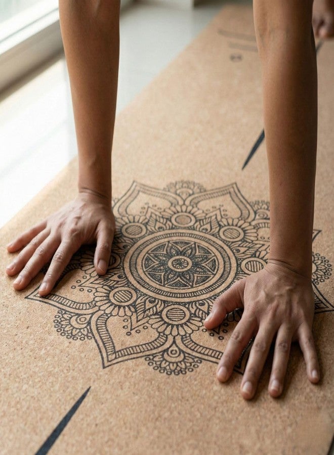Bamboostan Cork Yoga Alignment Mat with Mandala Design | Non-Slip & Anti-Skid Grip | Alignment Lines for Perfect Poses | Soft, Natural & Anti-Tear | 24 x 72 Inch (6ft) - Image 4