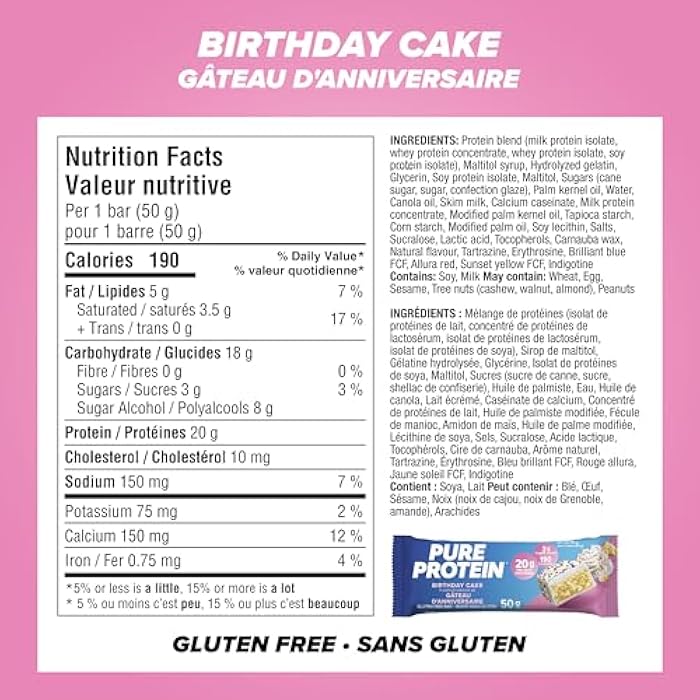 Pure Protein Gluten Free Snack Bars, Birthday Cake Flavor, 10.56 Ounce, 1.8 Ounce Bars, 6 Count - Image 2