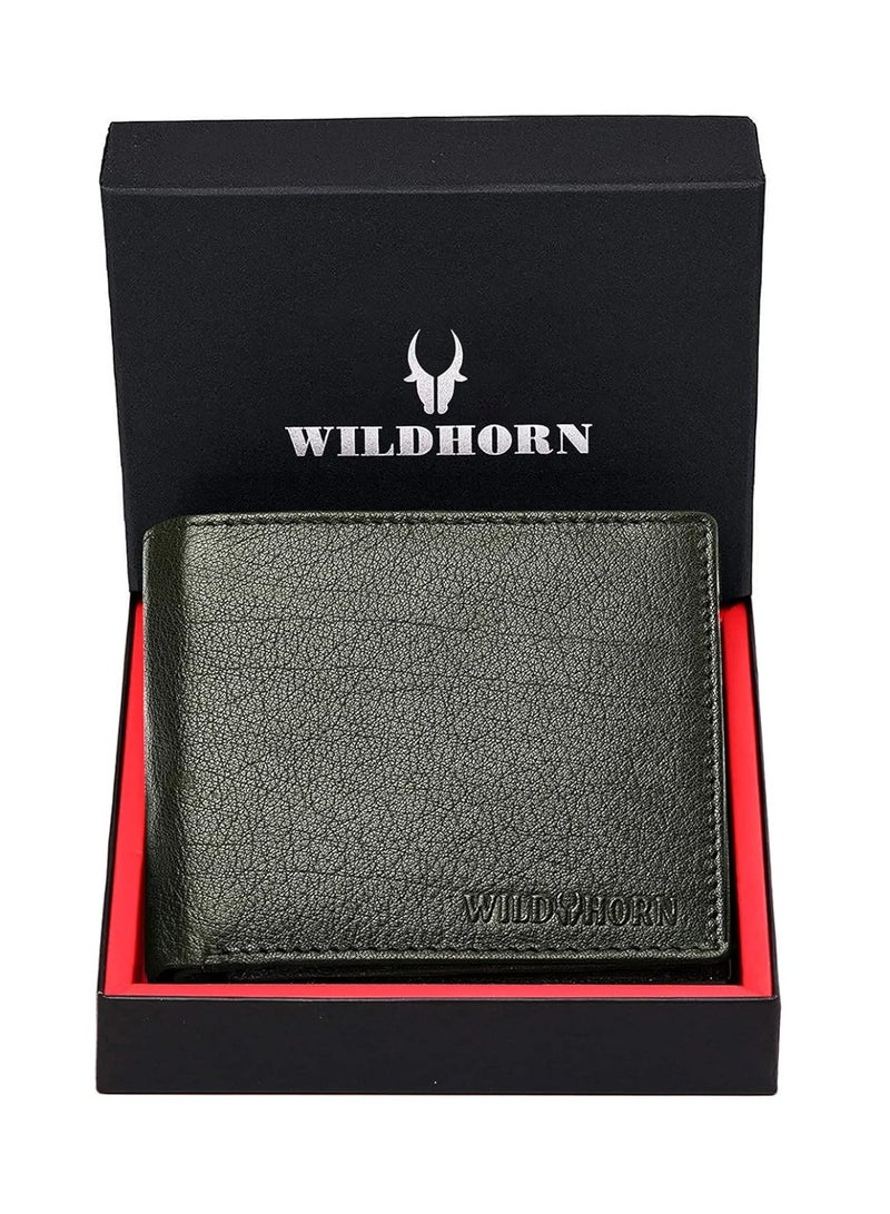 WildHorn Green Leather Wallet for Men I 9 Card Slots I 2 Currency & 2 Secret Compartments I 1 Zipper & 3 ID Card Slots - Image 2
